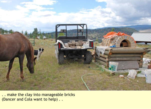 . . make the clay into manageable bricks (Dancer and Cola want to help) . .