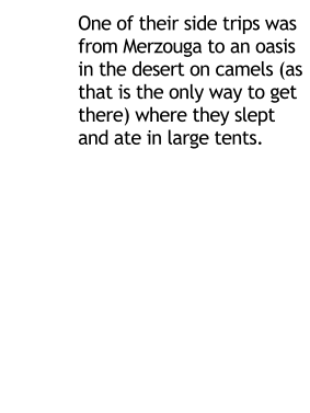 One of their side trips was from Merzouga to an oasis in the desert on camels (as that is the only way to get there) where they slept and ate in large tents.