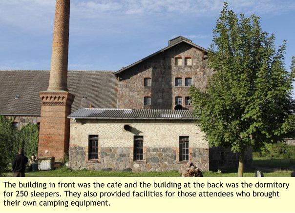 The building in front was the cafe and the building at the back was the dormitory for 250 sleepers. They also provided facilities for those attendees who brought their own camping equipment.